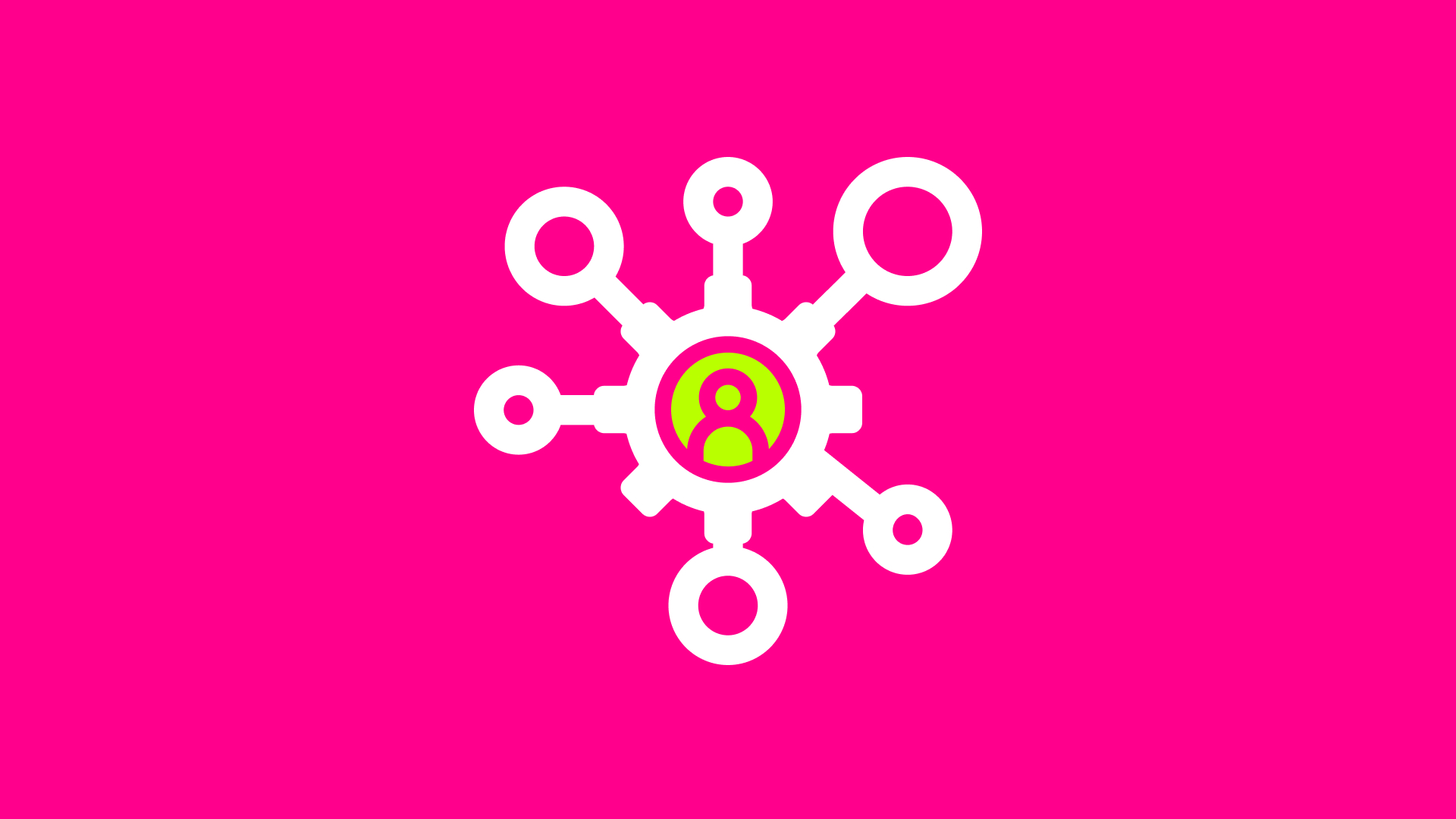 Icona stilizzata di un sistema HR digitale con una figura umana al centro di un ingranaggio e connessioni ramificate, a rappresentare l’integrazione tra persona e tecnologia nelle risorse umane.