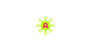 Icona stilizzata di una figura umana al centro, circondata da cerchi verde lime collegati tramite linee curve, che rappresenta una persona connessa a una rete.