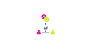 illustrazione con due persone e icone emotive positive e negative che rappresentano empatia, consapevolezza emotiva, relazioni interpersonali e competenze trasversali nel contesto lavorativo.